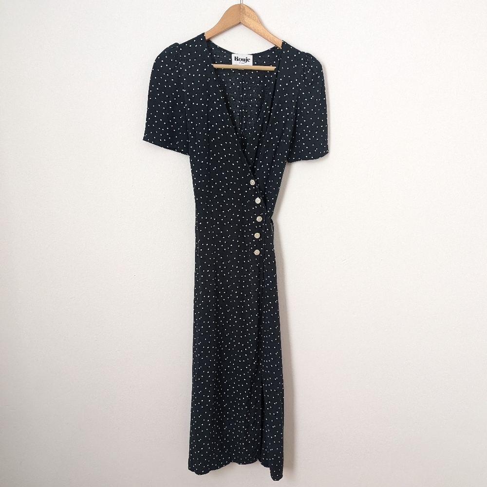 Rouje Navy Blue Midi Dress with White Starry Print - Picture 2 of 6